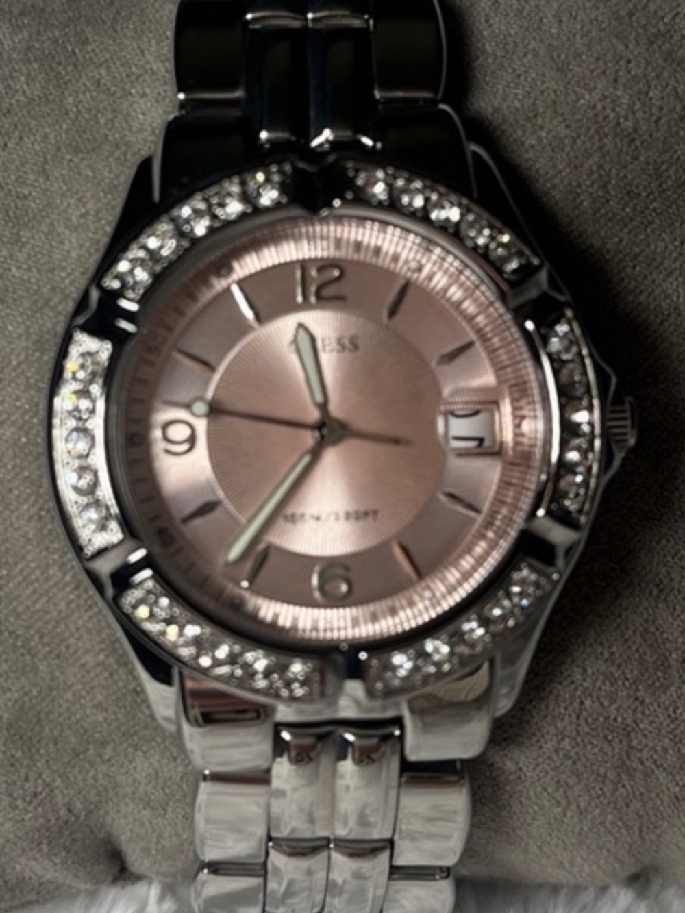 Guess Women's Silver Bracelet Watch with Pink Dial